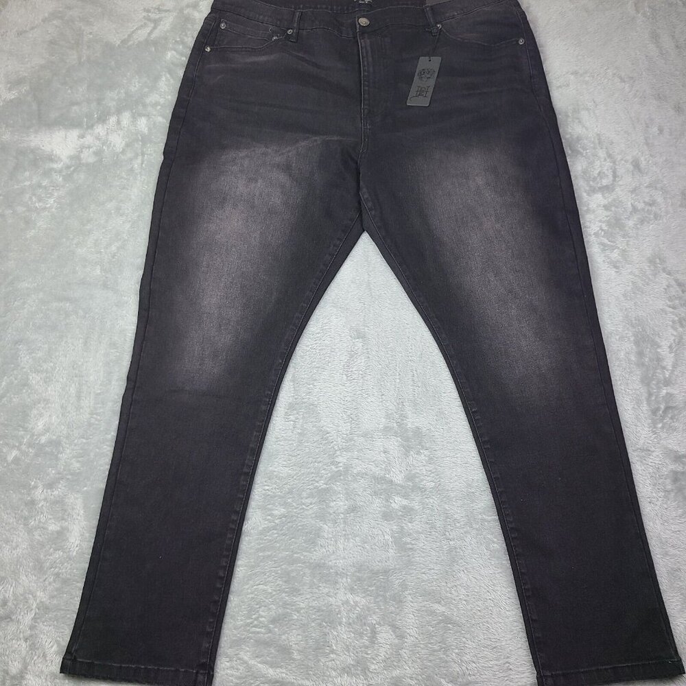 Ed Hardy Jeans Mens 42x30 Slim Fit Black Skull Knife Embroidered Don Designs NWT